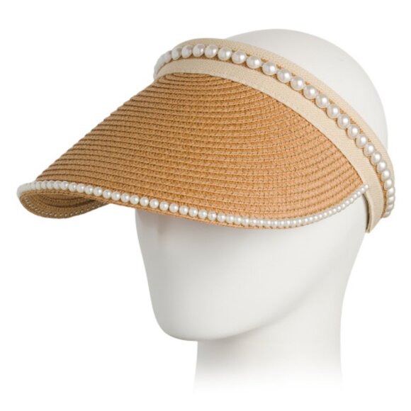RENATO BALESTRA Faux Pearl Straw Visor Hat One Size S M L XL  display picture 1